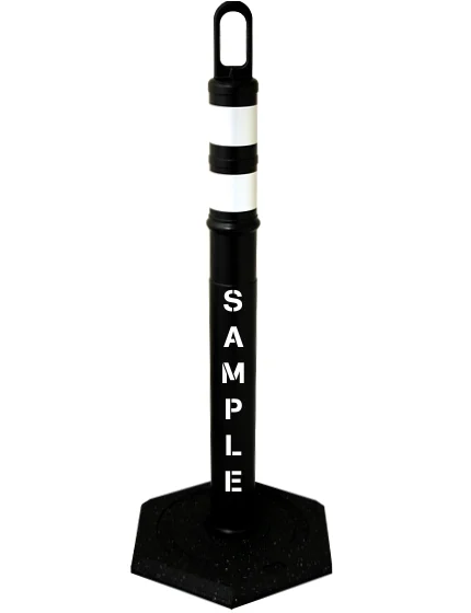 42\" BLACK Looper Tube, Two (2) 3\" Reflective Collars, 12 Lb Base \u0026 Double Sided (2X) Custom Stencil
