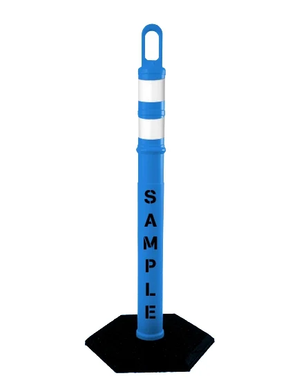 42\" BLUE Looper Tube, Two (2) 3\" Reflective Collars, 18 Lb Base \u0026 Double Sided (2X) Custom Stencil