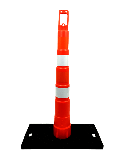 42\" Channelizer Cone with Four (4) 4\" EG Reflective Collar and 30 lb Recycled Rubber Base