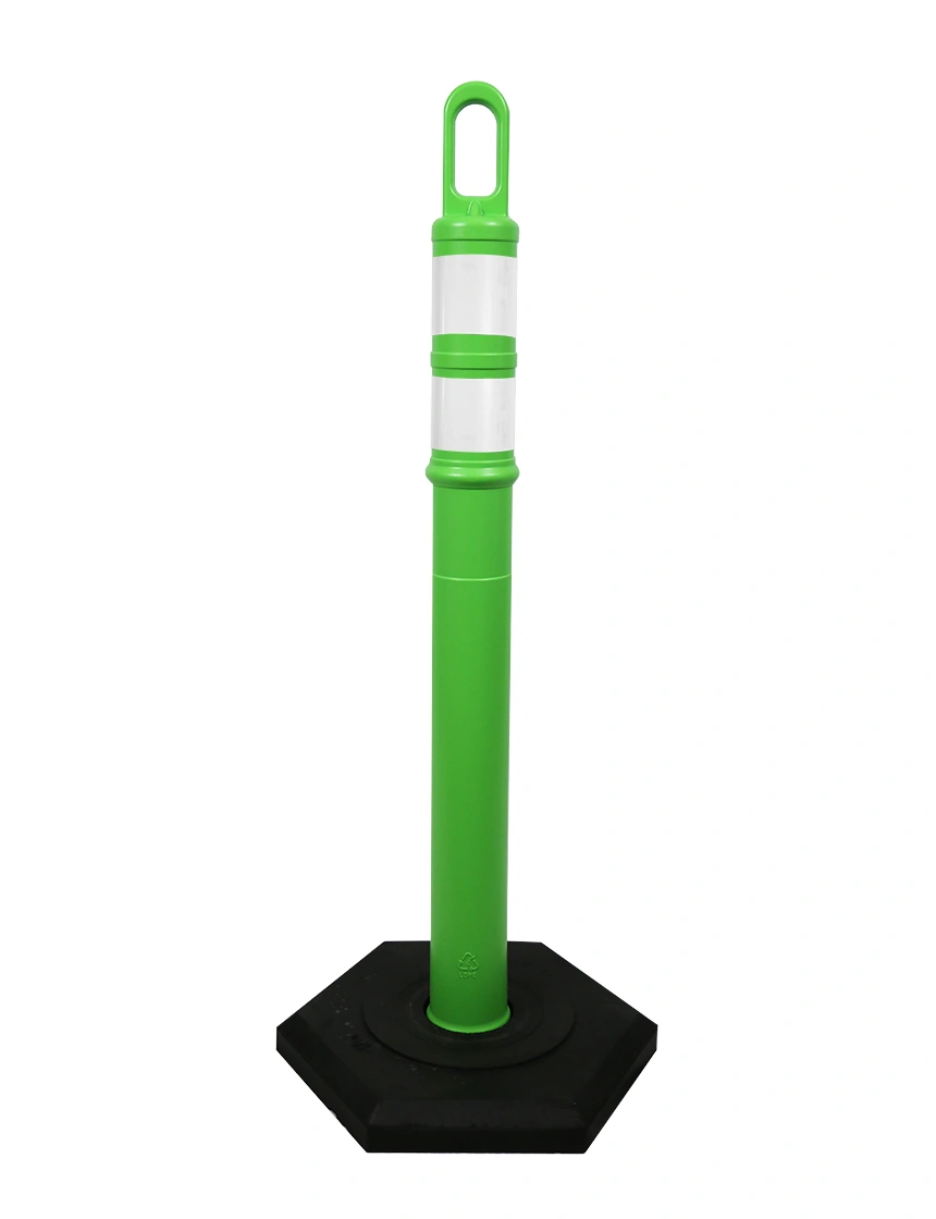42\" LIME Looper Tube with two (2) 3\" Reflective Collars and 18 lb Base