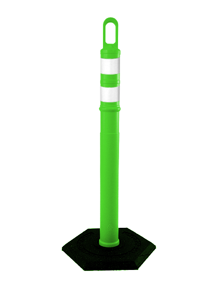 42\" LIME Looper Tube with two (2) 3\" Reflective Collars and 8 lb Base