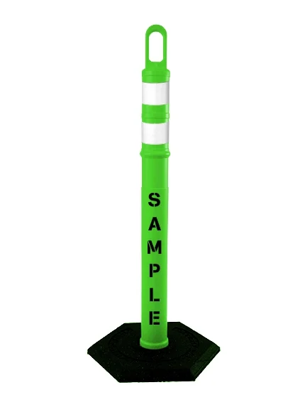 42\" LIME Looper Tube with Two (2) 3\" Reflective Collars, Custom Stencil \u0026 18 lb Base
