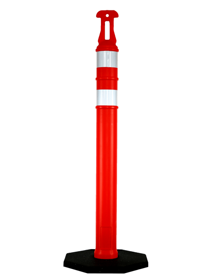 42\" ORANGE Arrow-Top Tube with two (2) 3\" Reflective Collars and 12 lb Base