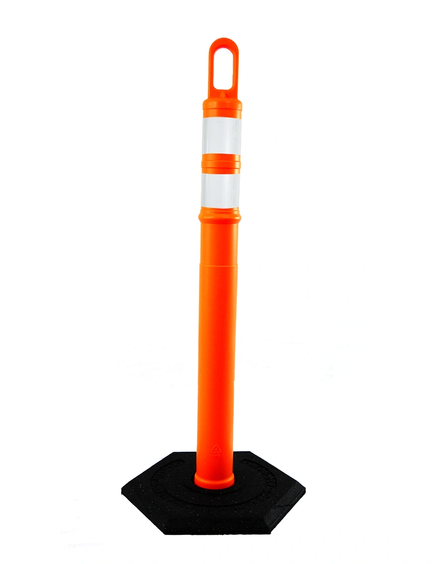 42\" ORANGE Looper Tube with two (2) 3\" Reflective Collars and 12 lb Base