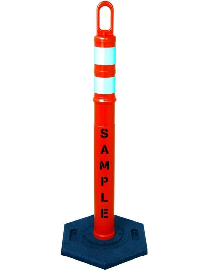 42\" ORANGE Looper Tube with Two (2) 3\" Reflective Collars, Custom Stencil \u0026 18 lb Base