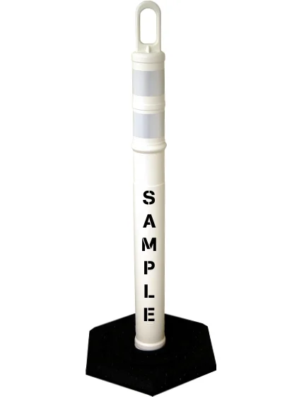42\" WHITE Looper Tube, Two (2) 3\" Reflective Collars, 8 Lb Base \u0026 Double Sided (2X) Custom Stencil