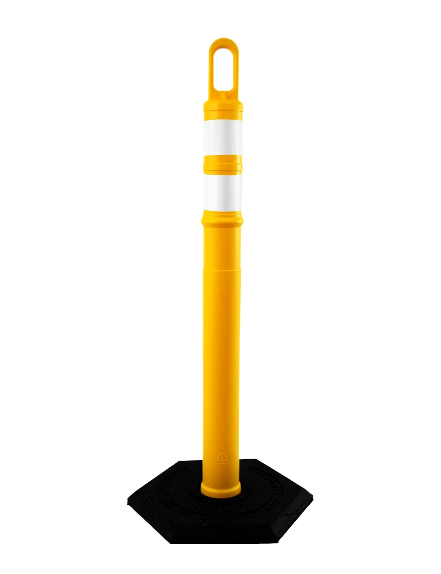 42\" YELLOW Looper Tube with two (2) 3\" Reflective Collars and 18 lb Base