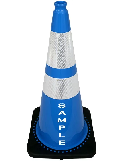 Light Blue 28\" 7 lb Black Base Cone,6\" \u0026 4\" Reflective Collars \u0026 Double Sided (2X) Custom Stencil