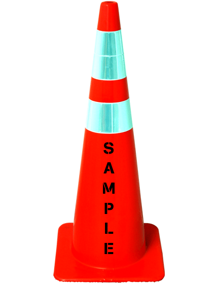 Orange, 36\", 12 lb, Flow Molded Traffic Cone w/6\" \u0026 4\" Reflective Collars \u0026 Custom Stencil