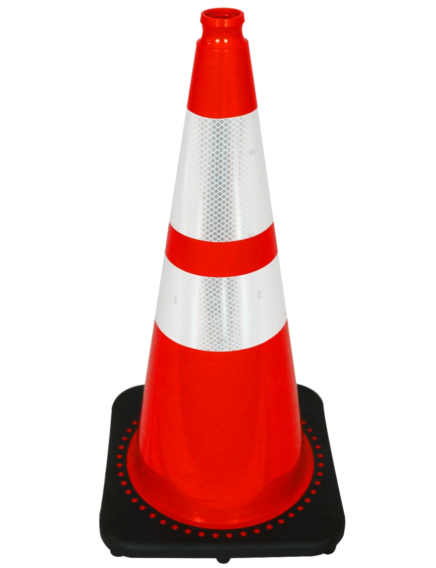 Orange 28\" 7 lbs JBC Black Base Traffic Cone w/ 6\" \u0026 4\" Reflective Collars