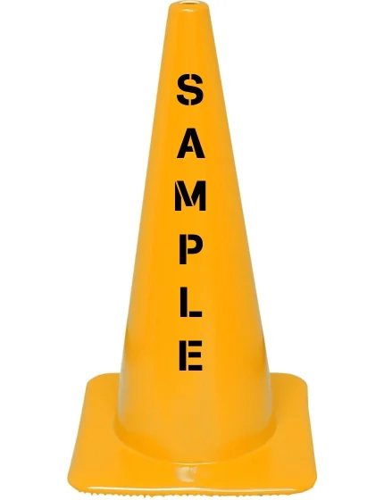 Yellow 28\" 7 Lb Flow Molded Traffic Cone with Custom Stencil