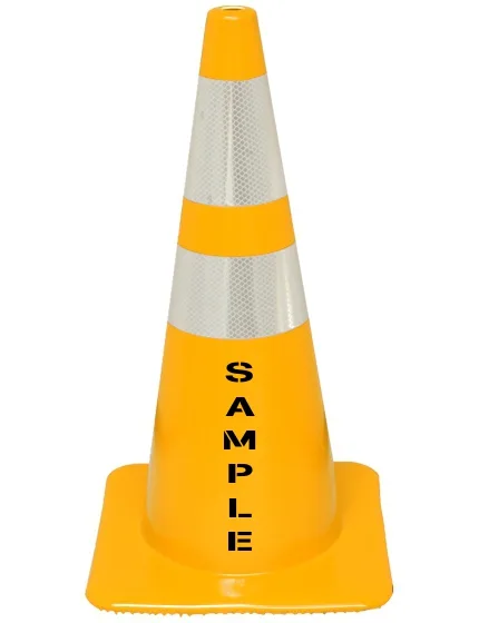 Yellow 28\" Flow Molded Cone with 6\" \u0026 4\" Reflective Collars with Custom Stencil