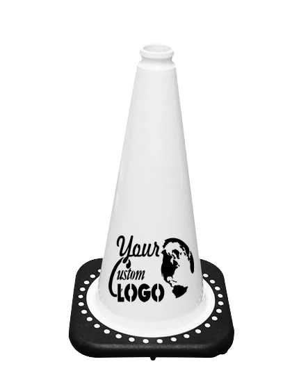 White 18\" Traffic Cone with Black Base