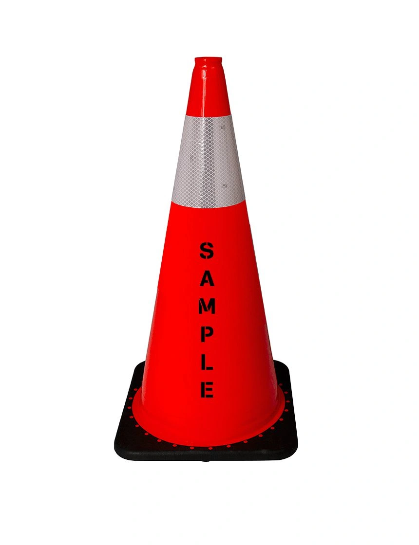 28\" JBC Lite-Weight Black Base Cone w/ 6\" Reflective Collar with Double Sided Custom Stencil