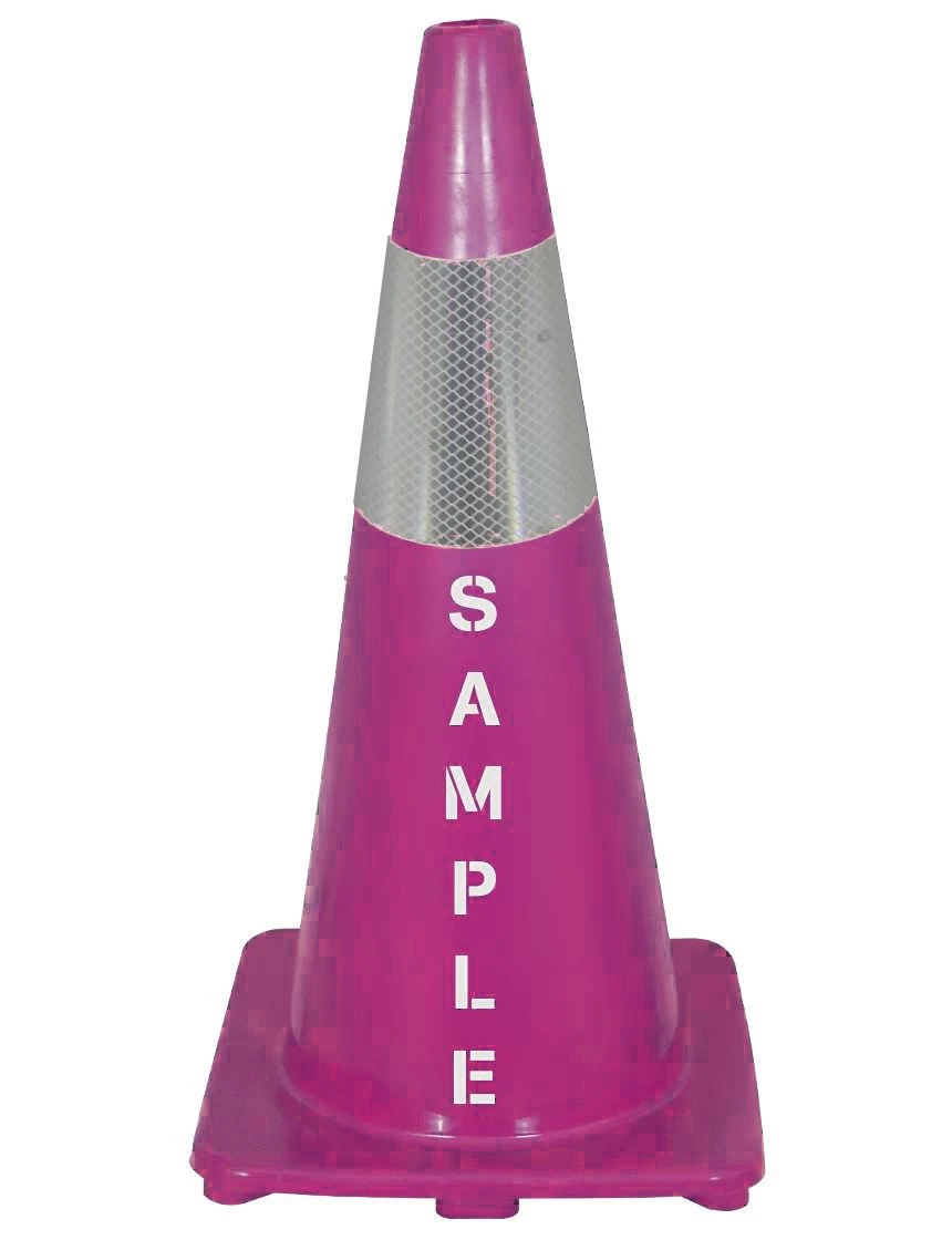 Solid Purple 28\", 5 lb, Economy Cone with 6\" Reflective Collar and Double Sided (2x) Custom Stencil