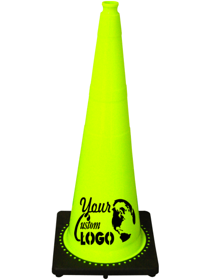 Lime 36\" 10 Lb. Traffic Cone with Black Base
