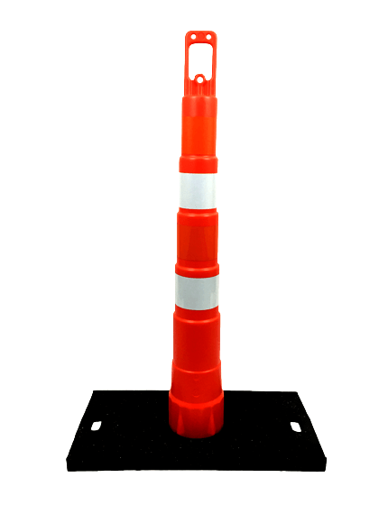 42\" Channelizer Cone with Four (4) 4\" EG Reflective Collar and 30 lb Recycled Rubber Base