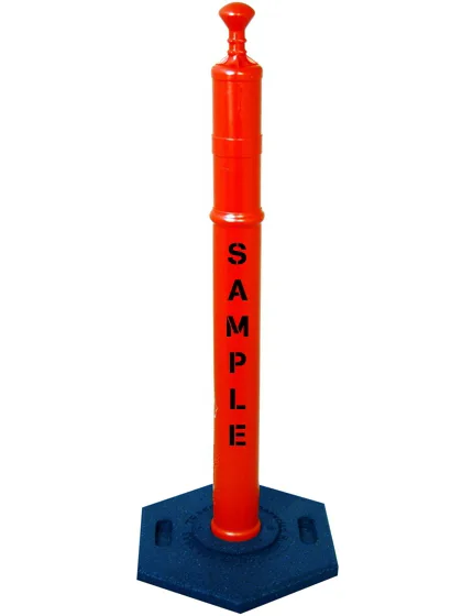 42\" ORANGE Looper Tube with 8 lb Base with Double Sided (2x) Custom Stencil
