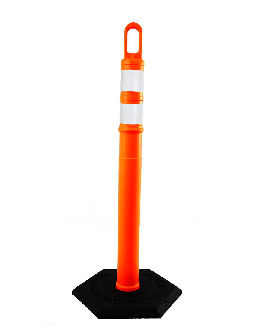 42\" ORANGE Looper Tube with two (2) 3\" Reflective Collars and 18 lb Base