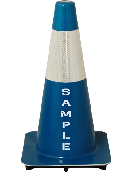 Blue 18\" Flow Molded Traffic Cone w/6\" Reflective Collar \u0026 Custom Stencil