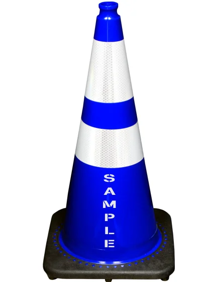 Blue 28\" 7 lb Black Base Cone, 6\" \u0026 4\" Reflective Collars and Custom Stencil