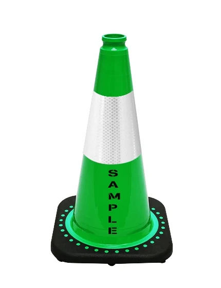 Green 18\" Cone with Black Base, 6\" Reflective Collar and Custom Stencil