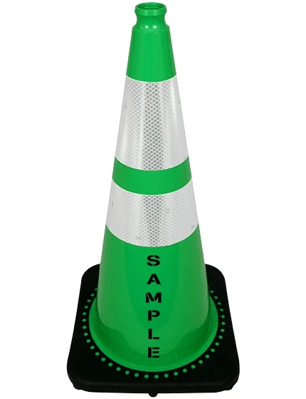 Green 28\" 7 lb Black Base Cone, 6\" \u0026 4\" Reflective Collars and Double Sided (2X) Custom Stencil
