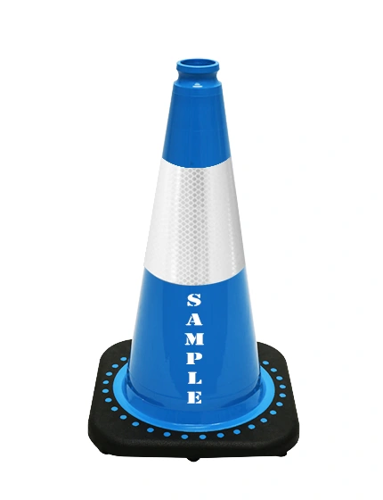 Light Blue 18\" Cone with Black Base, 6\" Reflective Collar and Custom Stencil