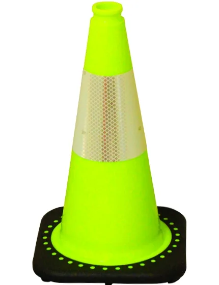 Lime 18\" Black Base Cone with 6\" Reflective Collar