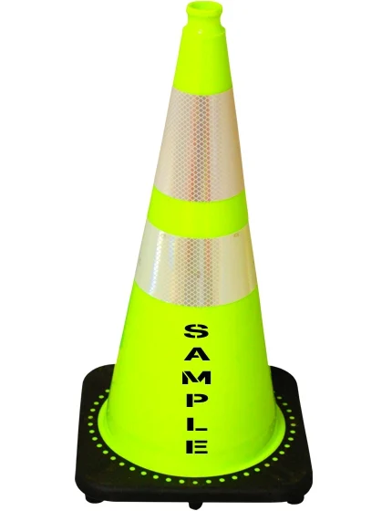 Lime 28\" 7 lb Black Base Cone, 6\" and 4\" Reflective Collar and Custom Stencil