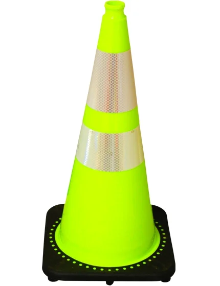 Lime 28\" 7 lb Black Base Cone with 6\" \u0026 4\" Reflective Collars