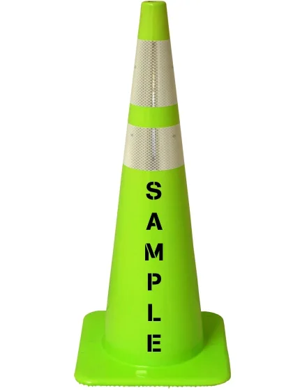 Lime, 36\" Flow Molded Traffic Cone w/6\" \u0026 4\" Reflective Collar and Custom Stencil