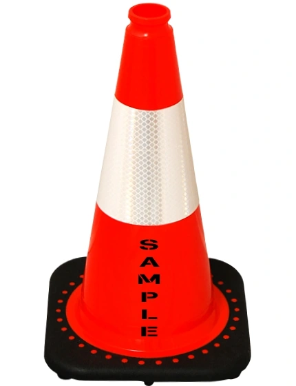 Orange 18\" Cone with Black Base, 6\" Reflective Collar and Custom Stencil