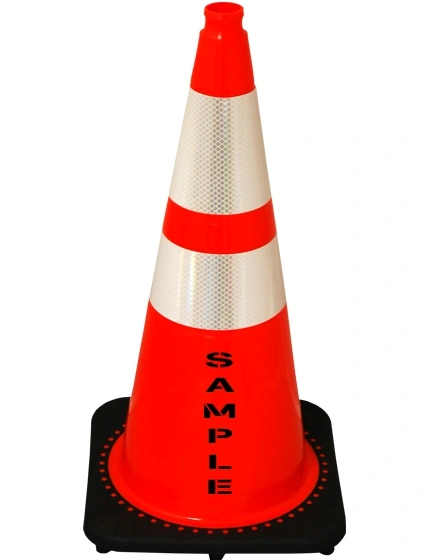 Orange 28\" 10 lb Black Base Cone, 6\" \u0026 4\" Reflective Collars and Custom Stencil