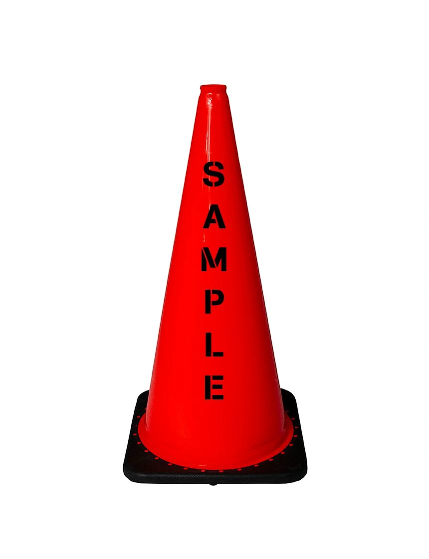 Orange 28\" 5.5 lb Black Base Cone with Custom Stencil