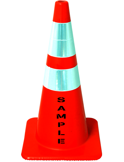 Orange, 28\", 7 lb Flow Molded Traffic Cone w/6\" \u0026 4\" Reflective Collar \u0026 Custom Stencil
