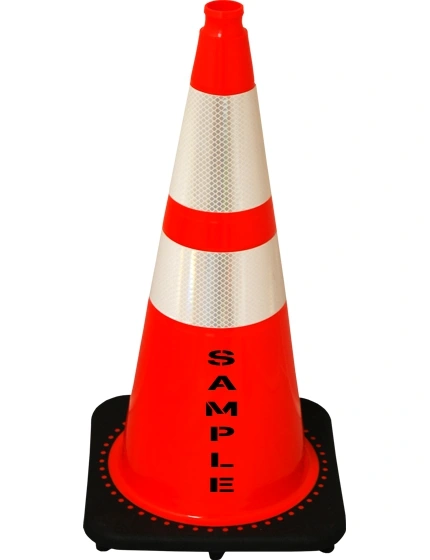 Orange 28\" 7 lb Black Base Cone, 6\" \u0026 4\" Reflective Collars and Custom Stencil