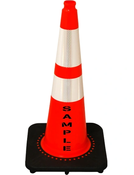 Orange 28\" 7 lb Slim Line Black Base Cone, 6\" \u0026 4\" Reflective Collars and Custom Stencil
