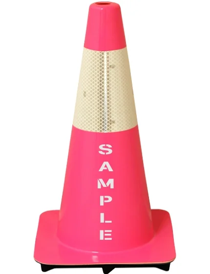 Pink 18\" Flow Molded Traffic Cone w/6\" Reflective Collar \u0026 Custom Stencil