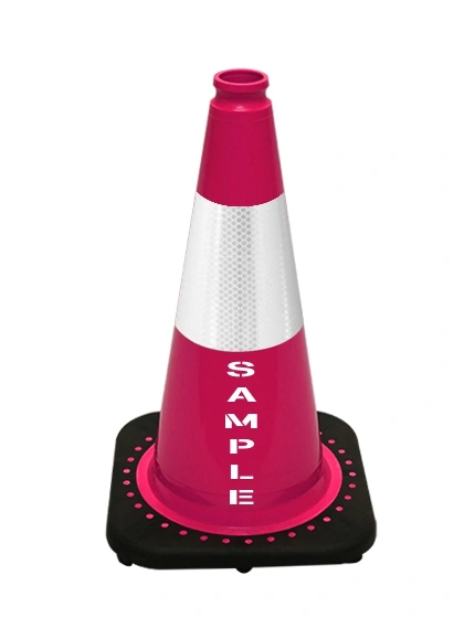 Pink 18\" Black Base Cone, 6\" Reflective Collar \u0026 Custom Stencil