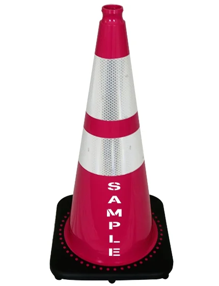 Pink 28\" 7 lb Black Base Cone, 6\" \u0026 4\" Reflective Collars and Double Sided (2X) Custom Stencil