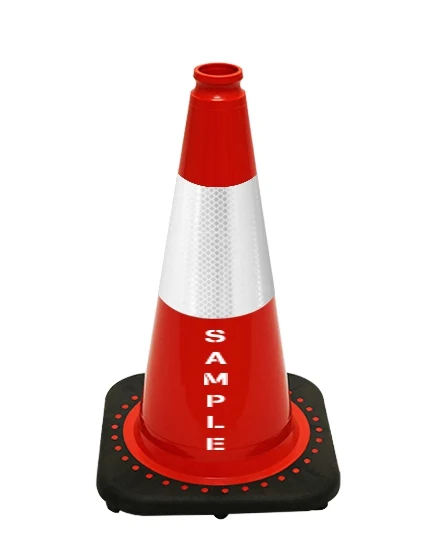 Red 18\" Cone with Black Base, 6\" Reflective Collar and Custom Stencil