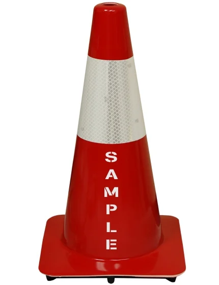 Red 18\" Flow Molded Traffic Cone w/6\" Reflective Collar \u0026 Custom Stencil