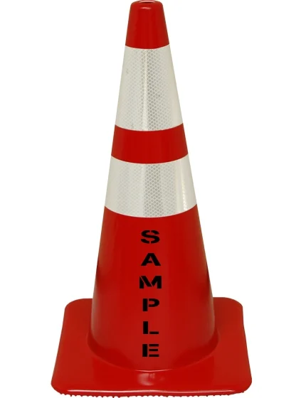 Red 28\" Flow Molded Cone with 6\" \u0026 4\" Reflective Collars with Custom Stencil