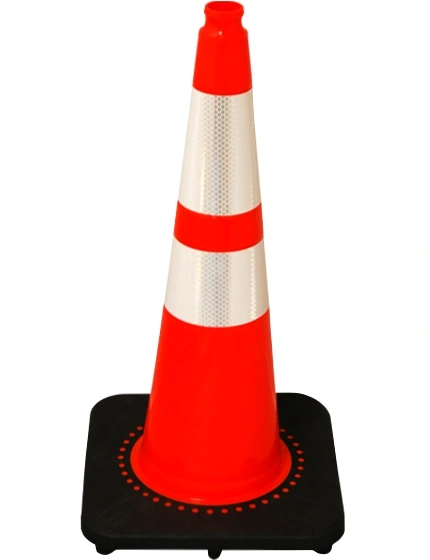 Slim Line\u0027 Orange 28\" 7 lb Black Base Cone with 6\" \u0026 4\" Reflective Collars