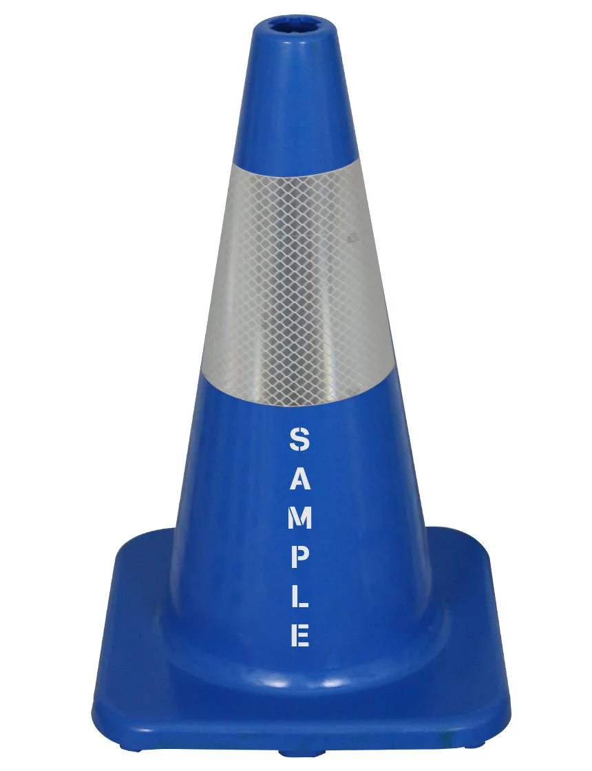 Solid Blue, 18\" Economy Cone with 6\" Reflective Collar \u0026 Custom Stencil