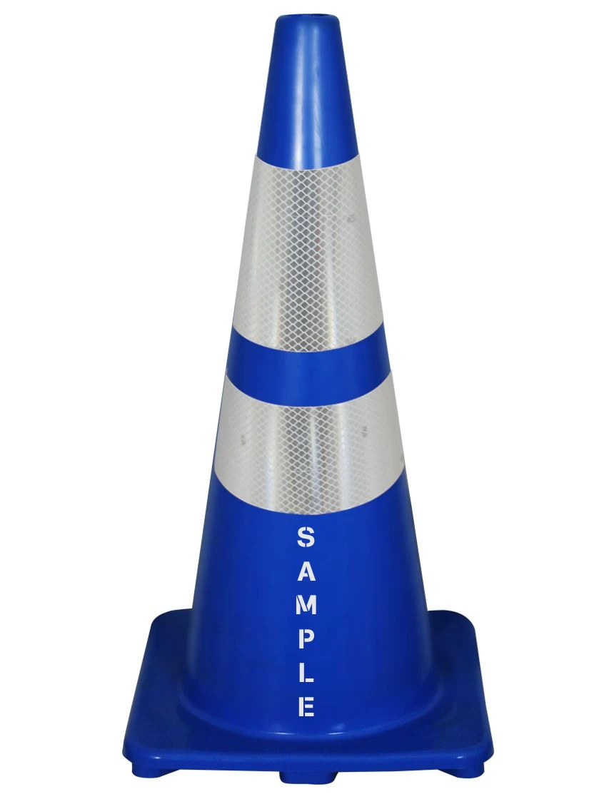 Solid Blue, 28\", 5 lb, Economy Cone with 6\" \u0026 4\" Reflective Collars \u0026 Custom Stencil