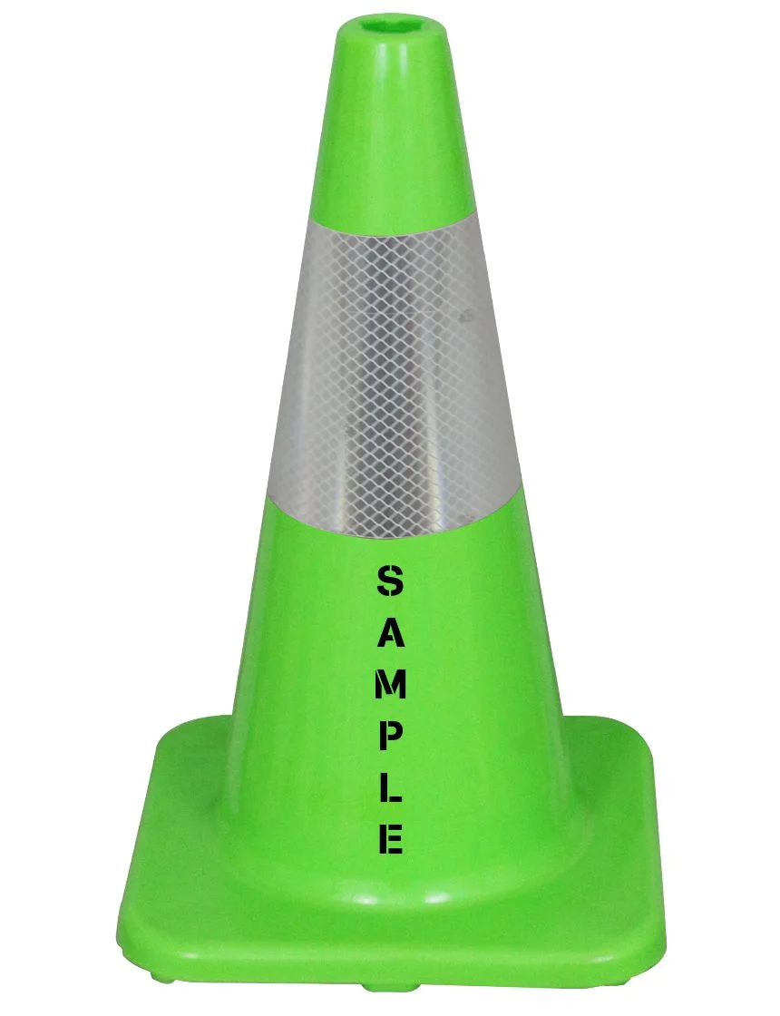 Solid Lime, 18\" Economy Cone with 6\" Reflective Collar \u0026 Custom Stencil