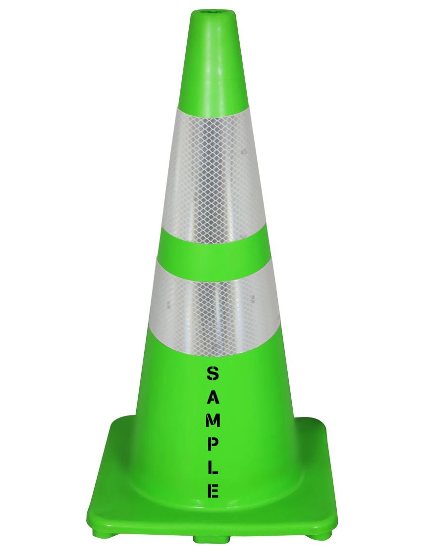 Solid Lime 28\", 5 lb, Economy Cone with 6\" \u0026 4\" Reflective Collars \u0026 Custom Stencil