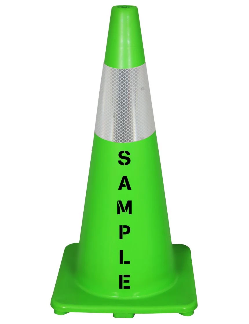 Solid Lime 28\", 5 lb, Economy Cone with 6\" Reflective Collar and Custom Stencil